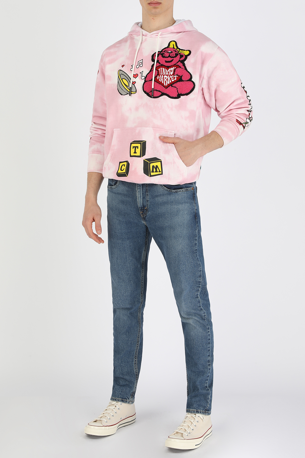 Be Mine Tie-Dye Hoddie in Pink and White